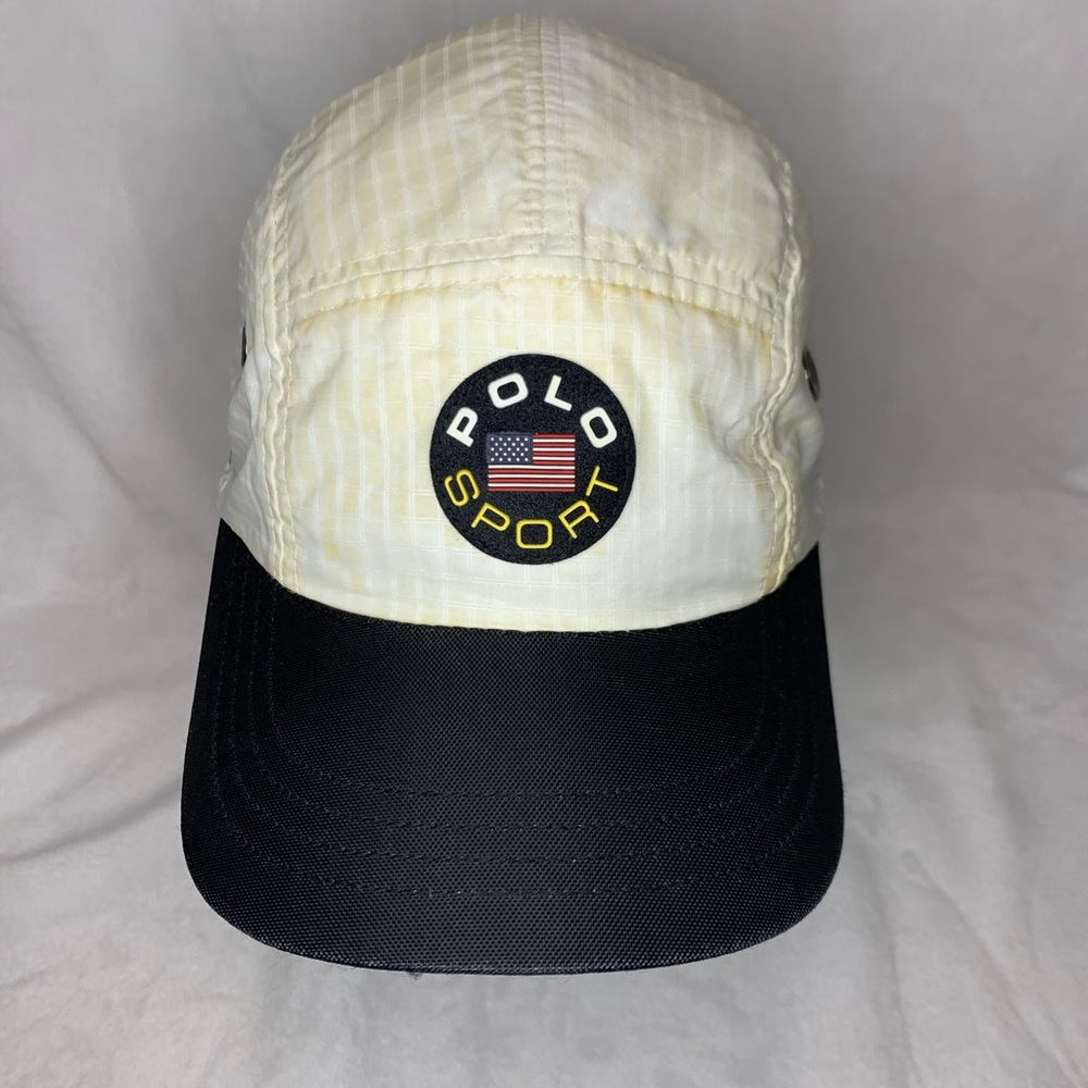 Rare OG Polo Ralph Lauren Polo Sport USA Flag Patch Nylon Polyester 5 Panel Hat